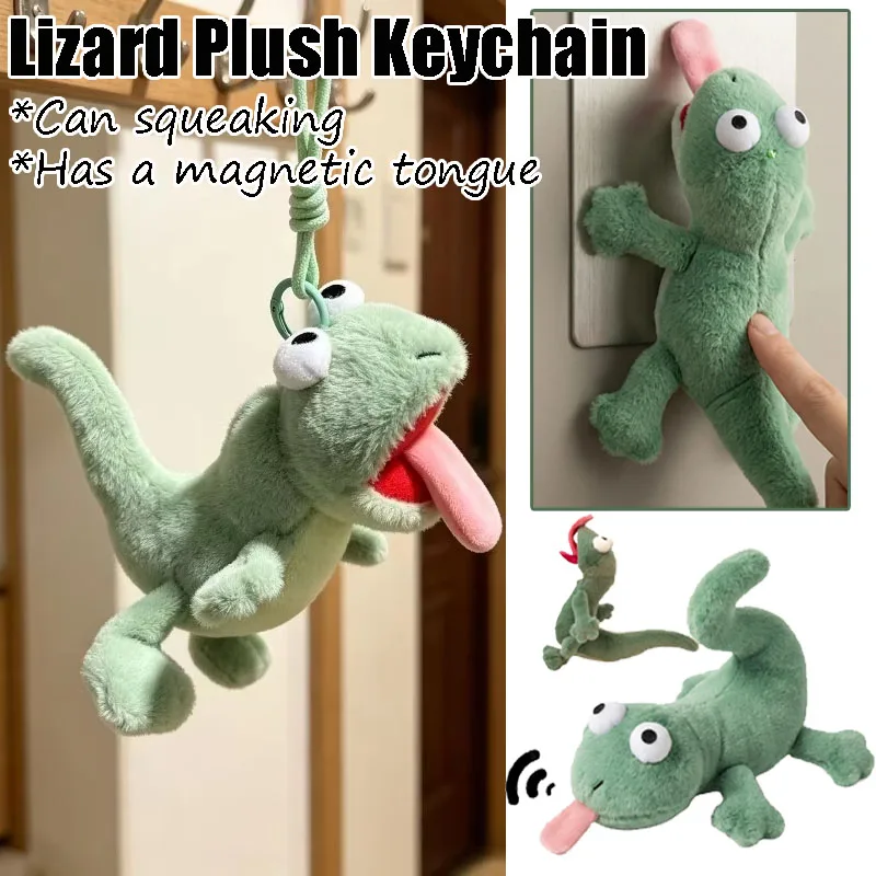 

Creative Lizard Plush Keychain, Cute Sound Making Toy with Magnetic Long Tongue, Abstract Stuffed Animal for Kids Birthday Gift