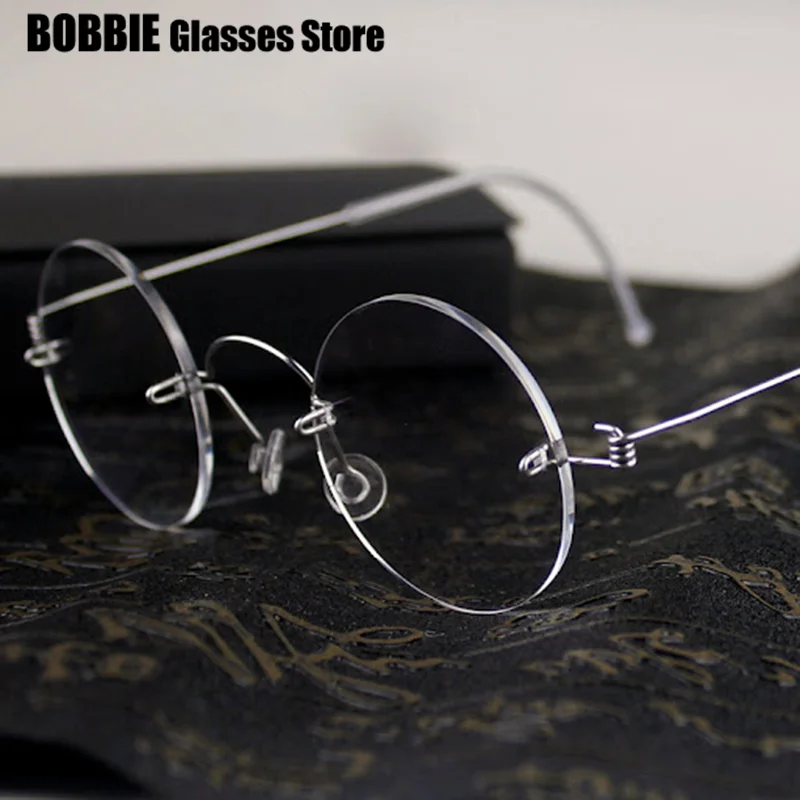 Denmark Brand Ultralight Round Glasses Frame Rimless Pure Titanium Screwsless Thin Eyeglasses Myopia Eyewear Prescription Lens