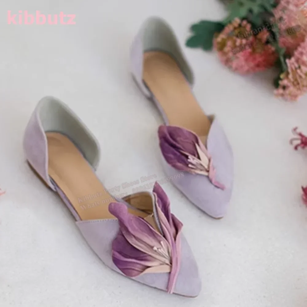 Petals Pointy Flat With Pumps Suede White Flower Gradient Mixed Colors Slip-On Sweet Elegant Fashion Women Shoes Summer Newest