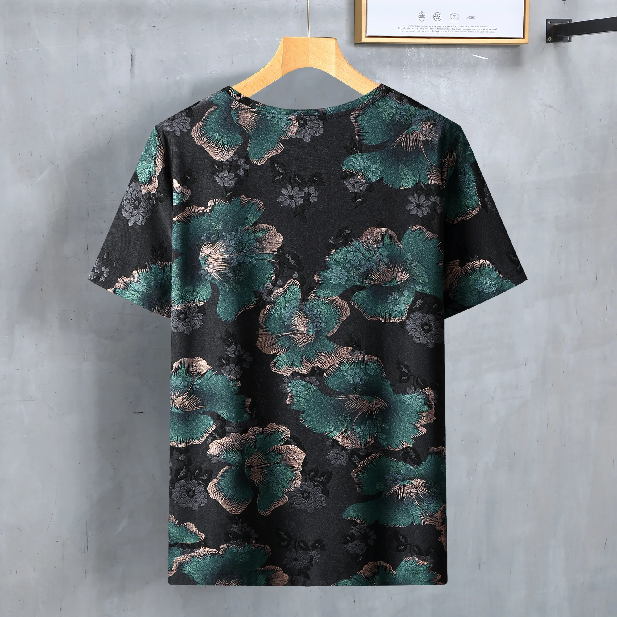 2023 summer new men's soft elastic breathable three-dimensional flower short sleeve fashion comfortable handsome t-shirt