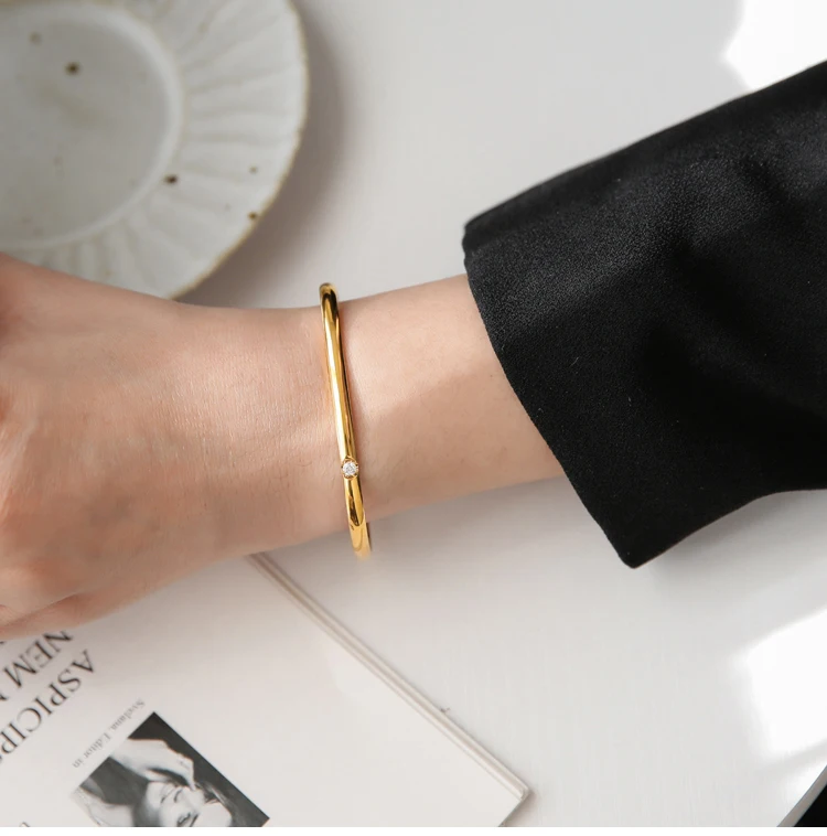 Titanium With 18K AAA Zircon Bangle Women Stainless Steel Jewelry Chic Gown Party T Show Sweet Boho OL Simply INS Japan Korean