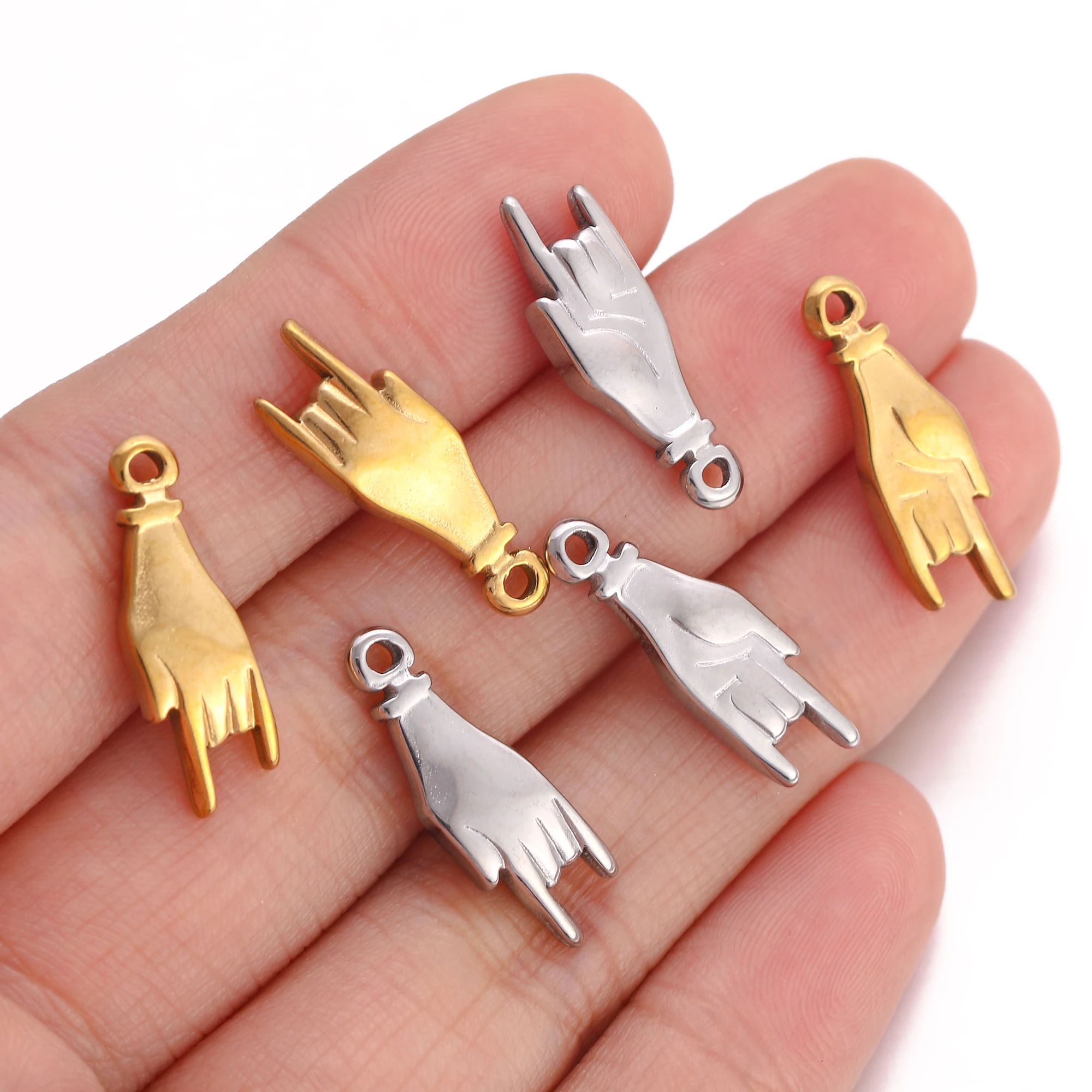 3 sztuk/partia znak ręczny wisiorki ze stali nierdzewnej powodzenia ręka Symbol Charms Craft DIY komponenty do wyrobu biżuterii akcesoria do rękodzieła