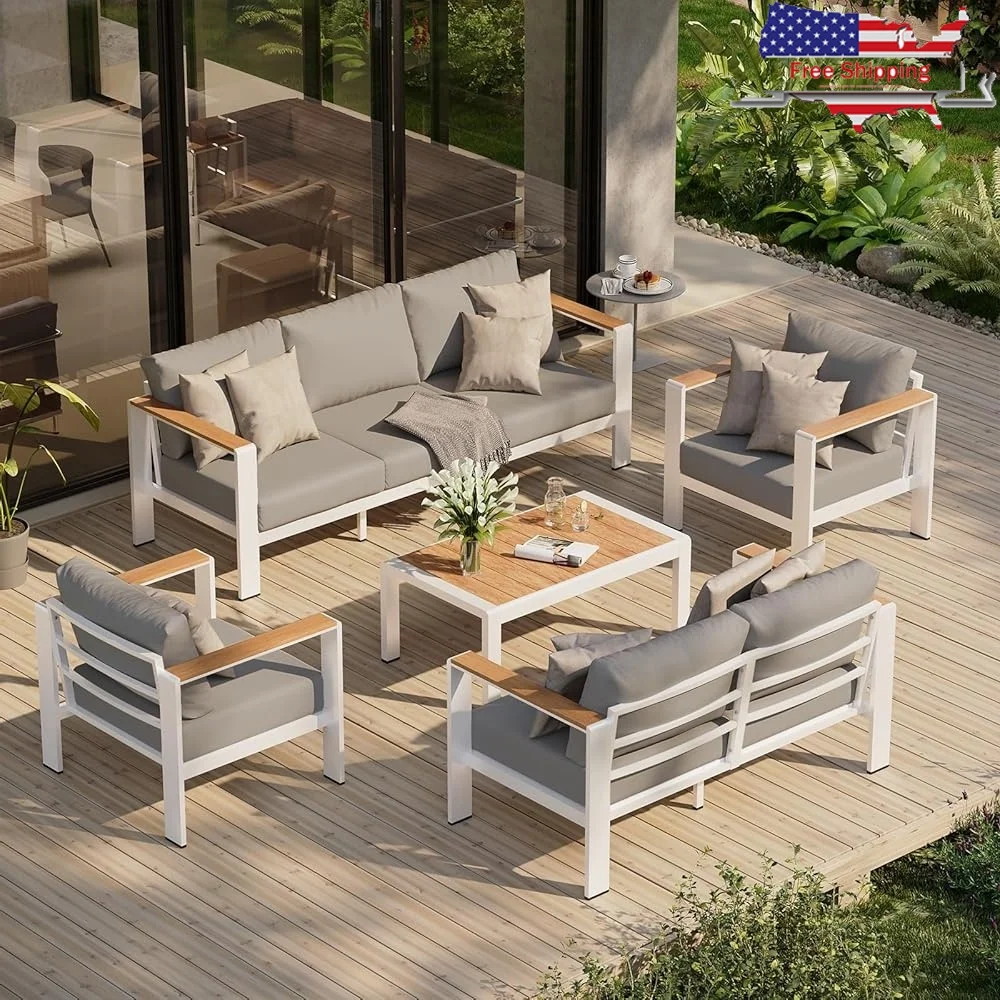 

Aluminum Outdoor Patio Furniture Set 5 Piece Conversation Set with Coffee Table Thick Cushions Ergonomic Design Easy Assembly