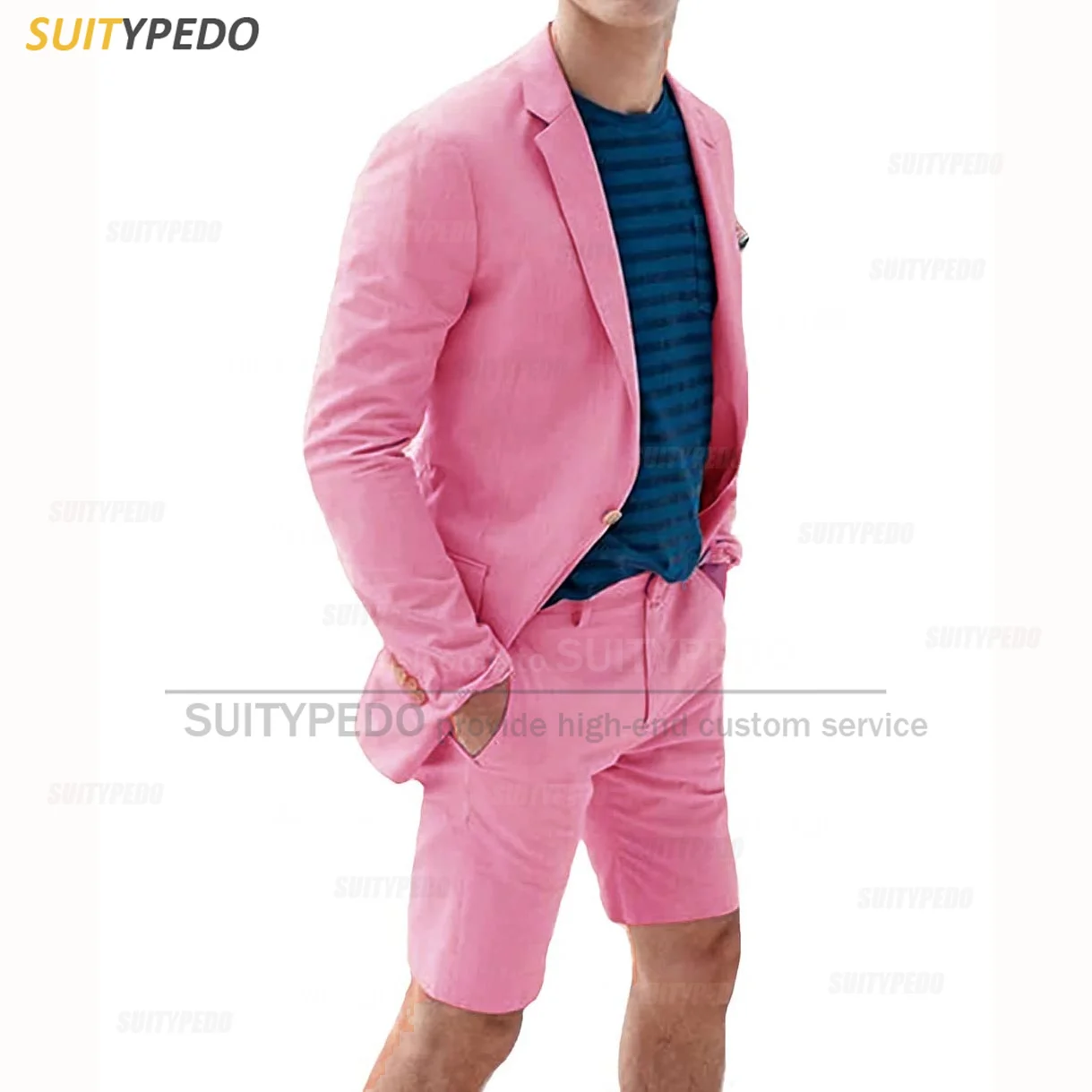 

Latest Linen Suits for Men 2 Pieces Casual Slim Fit Suit Blazer Shorts Set Summer Prom Wedding Tuxedos for Groomsmen Best Man