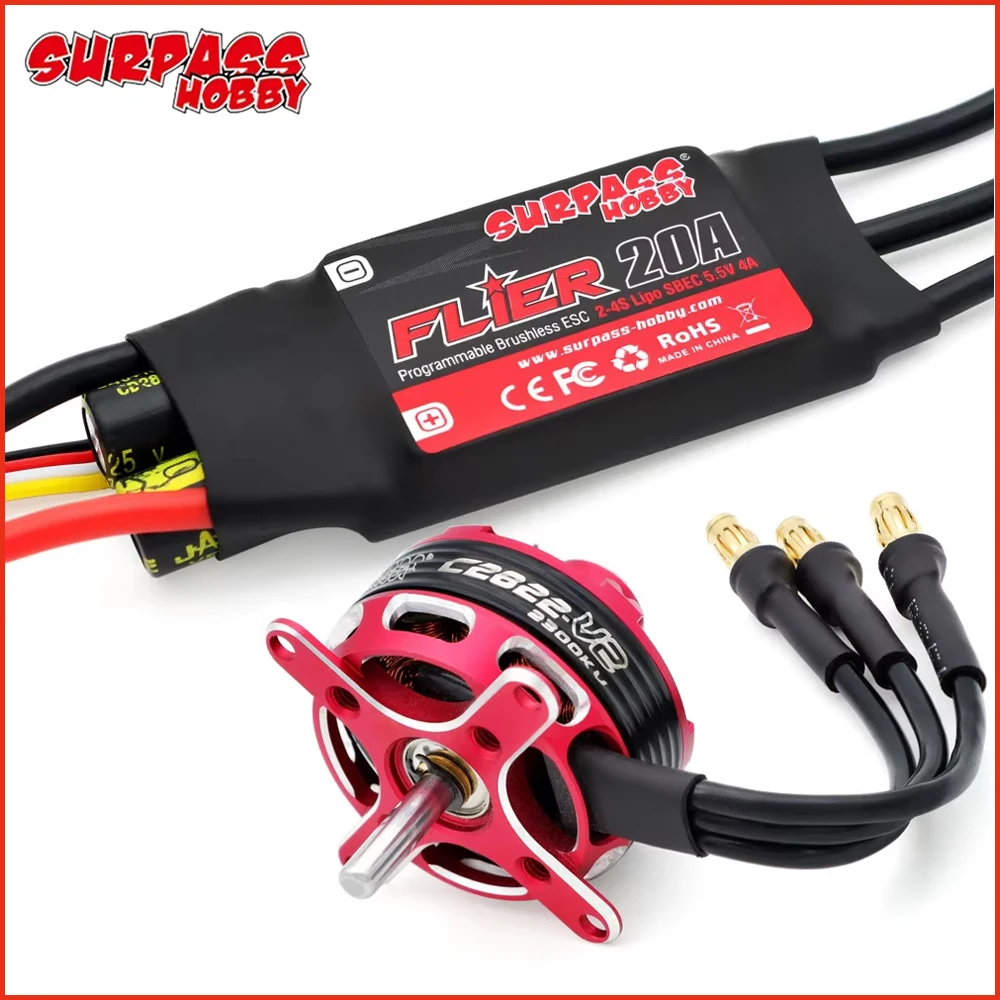 

Surpass Hobby C2822 C2826 C2830 C2834 C2838 V2 Brushless Motor Flier 20A/30A Brushless ESC For RC Fixed-wing Helicopter Aircraft