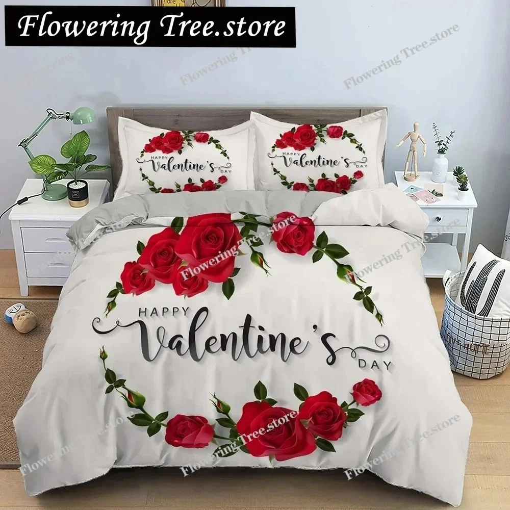 

Red Rose King Queen Duvet Cover Romantic Flower Bedding Set Valentine's Day Quilt Cover Couples Floral Polyester Comforter Cover