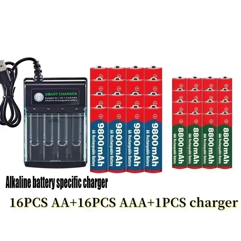 NEW 1.5V AA9800mAh+AAA8800mAh+USBcharger 1.5V, Rechargeable Nickel Hydrogen Battery, Used for Electronic Toys,  Camera Batteries