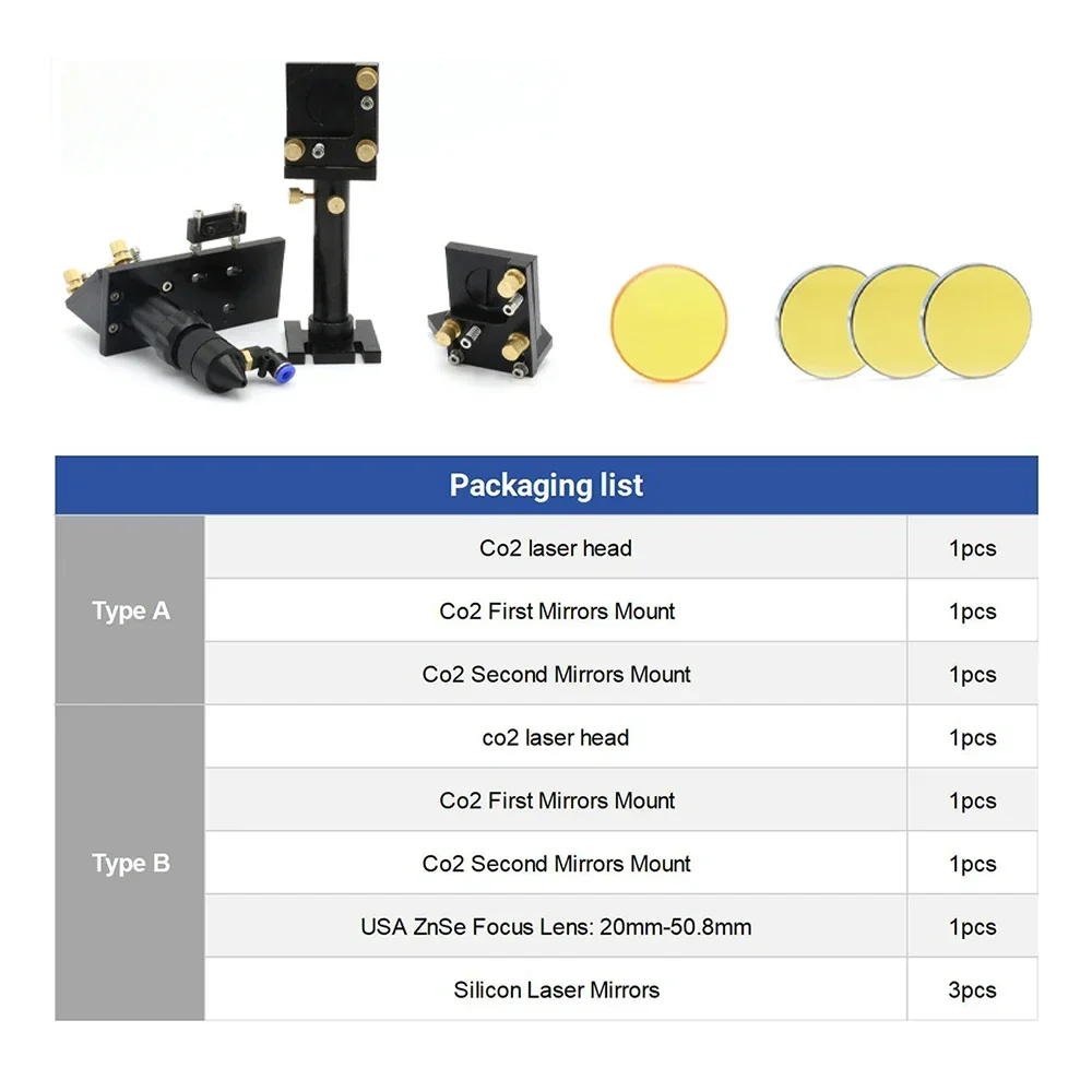 

USGO CO2 Laser Head Mirror Mount Set Silicon Reflect Mirror 25mm USA Focus Lens 20mm-50.8mm for Laser Engraving Cutting Machine