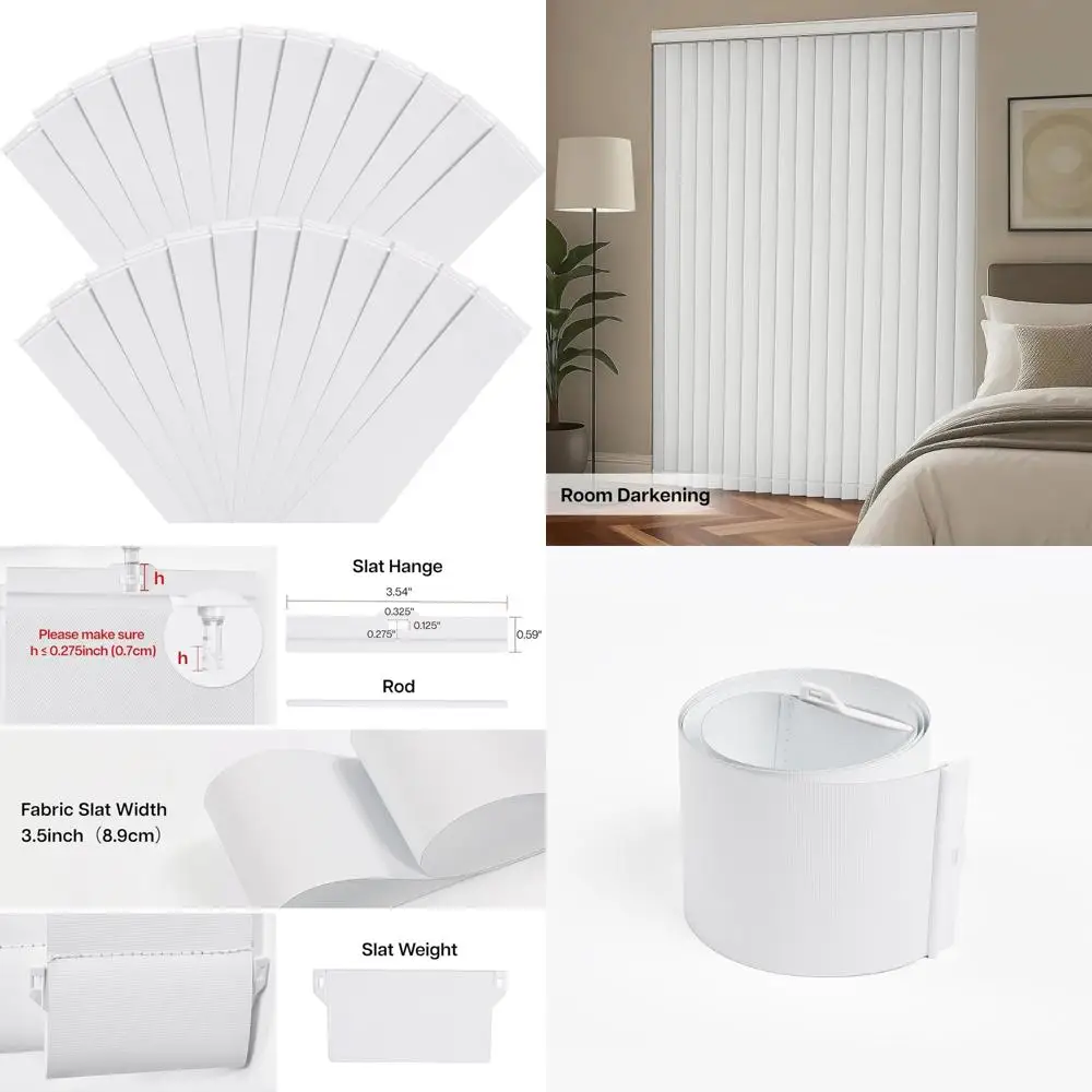 شرائح عمودية لتغميق الغرفة للأبواب والنوافذ المنزلقة - بوليستر سهل القطع، بديلة شرائح من القماش الأبيض #1