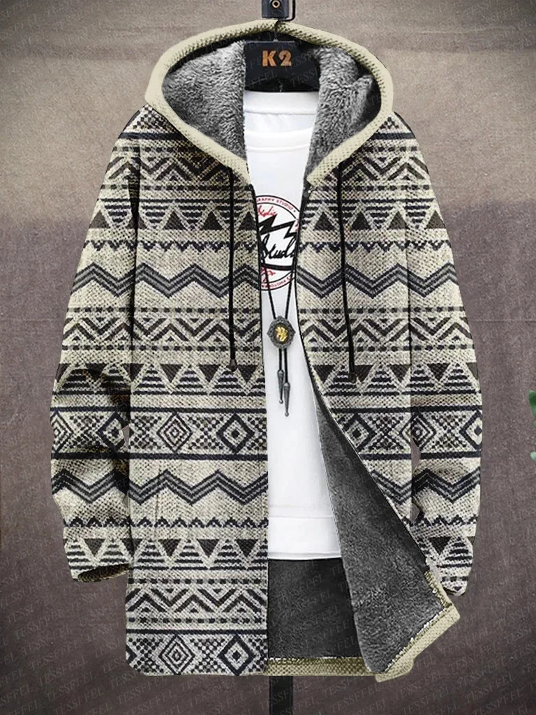 Hippie Colorful Graffiti Vintage Graphic Retro Pattern 3DPrint Thick Fleece Plus Hooded Overcoat Winter Casual Zipper Jacket A5