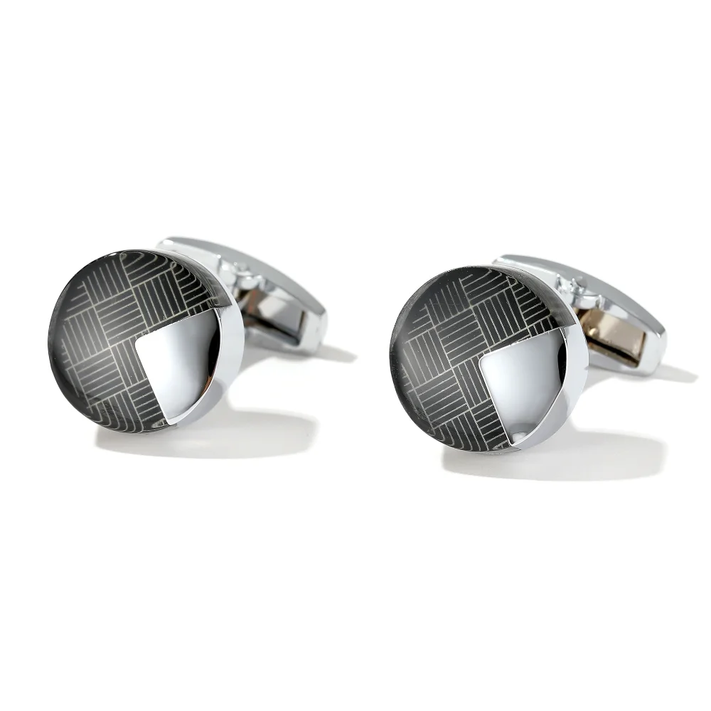 Black And White Geometric Grid Light Luxury Men's Cufflinks Bright Metallic Texture Business Cuff Buckle Formal Accessories