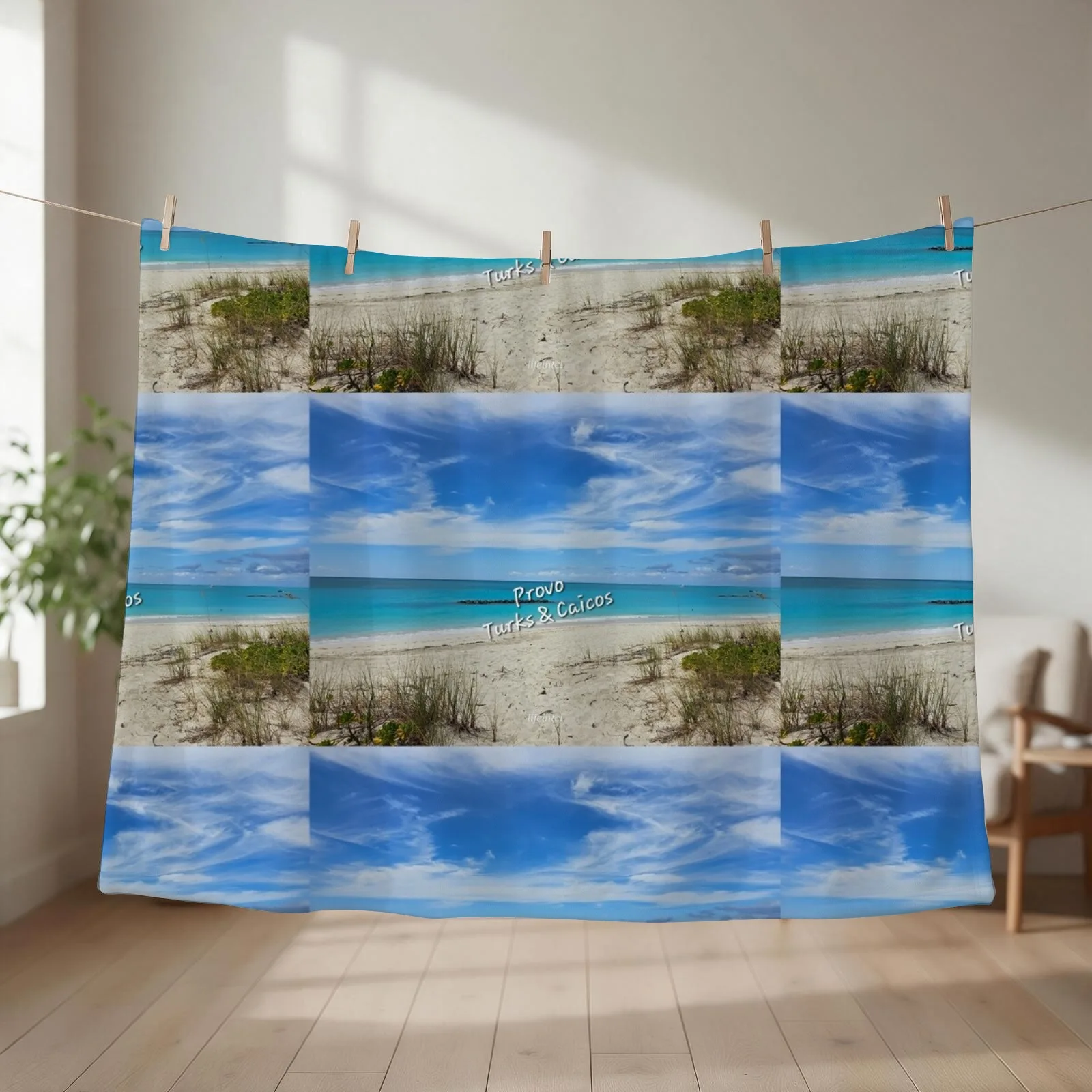 Blue Skies White Sand Throw Blanket couch cozy soft plush fuzzy picnic outdoor blanket