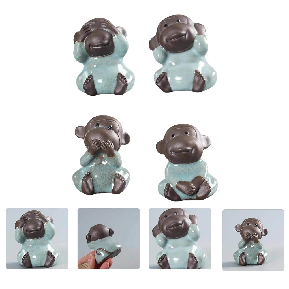 4 Pcs Tea Set Decoration Ceramic Monkeys Pet Lovely Desktop Ornament Mini Decorations