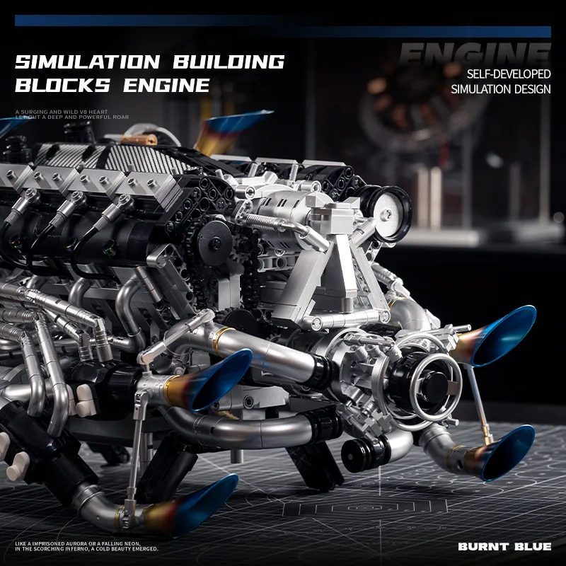 Technical Supercar V8 Engine Building Blocks Kit Model Power Motor Driven Desktop Ornaments Kids Adults Toy For Kids Xmas Gift view 3