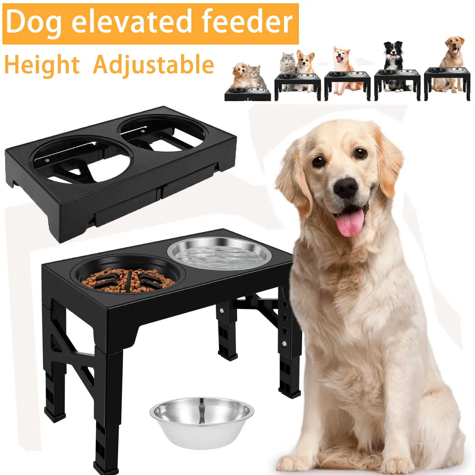 

Dog Elevated Slow Feeder Bowls Height Adjustable Stand with Stainless Steel Food feeding and Water Bowl Puppy Dogs accessories