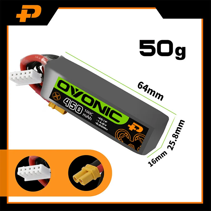 Batería LiPo 14,8V 4S para dron FPV - 450mAh 100C XT30 - imagen 3