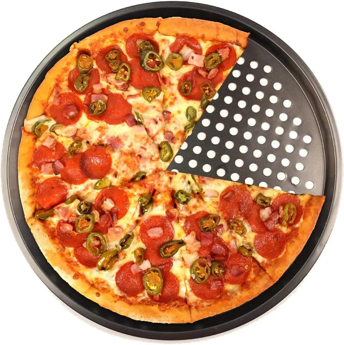 24/26/28/32 cm Carbon Stahl Antihaft Pizza Pan Runde Pizza Backblech mit Löchern backen Werkzeuge Home Restaurant Küche Kuchen Pan