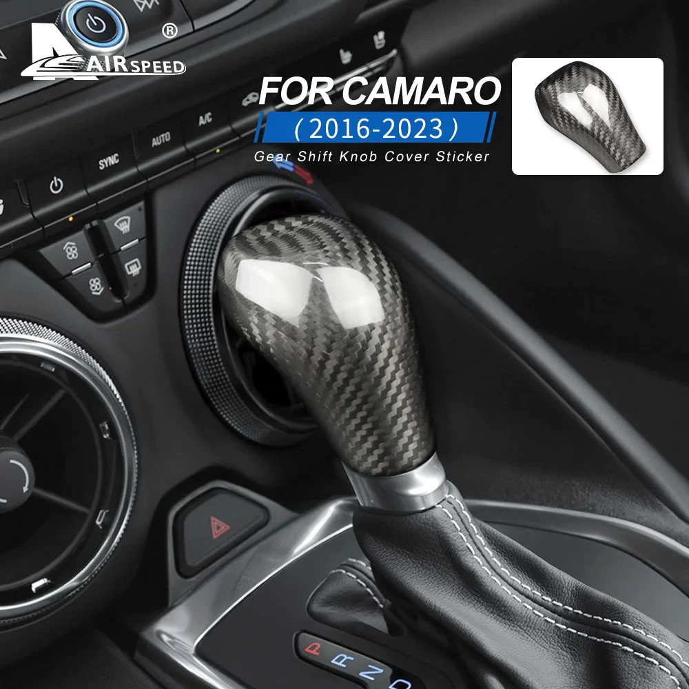 Real Hard Carbon Fiber For Camaro 2016 2017 2018 2019 2020 2021 2022 2023 Gear Head Shift Knob Cover Sticker Accessories