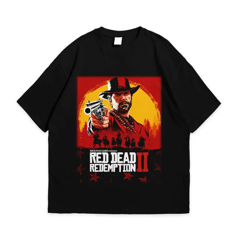Red Dead Redemption Men Black Cotton TShirt Vintage Western Streetwear