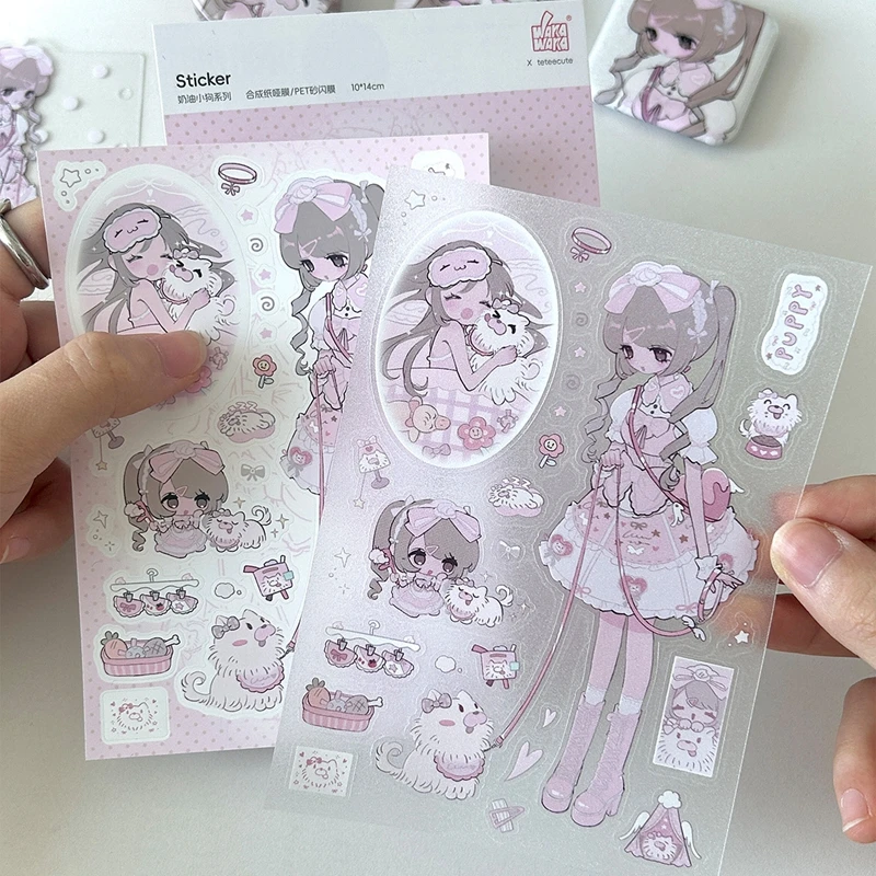 2sheets/set Ins Cute Girl Decorative Sticker Scrapbooking Journal DIY Collage Phone Sticker School Stationery Gift