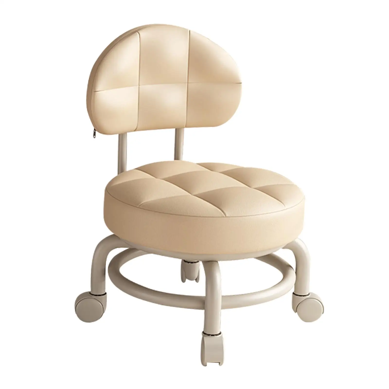 Rolling Stool Cleaning Shoe Changing PU Leather Sofa Foot Rest 360° Rotating Pulley Stool for Library Home Office Garage