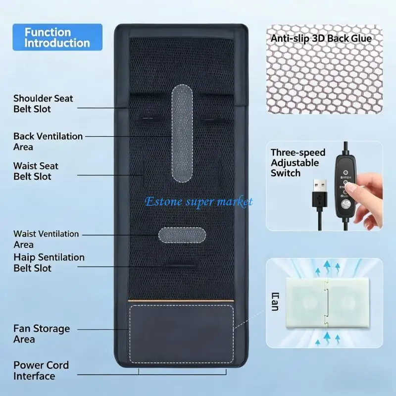 090B Strollers Cooling Pad Baby Pram Carriage Cushion With 3 Speed Ventilation Fan Toddlers Pushchair Liner Strollers Cushion