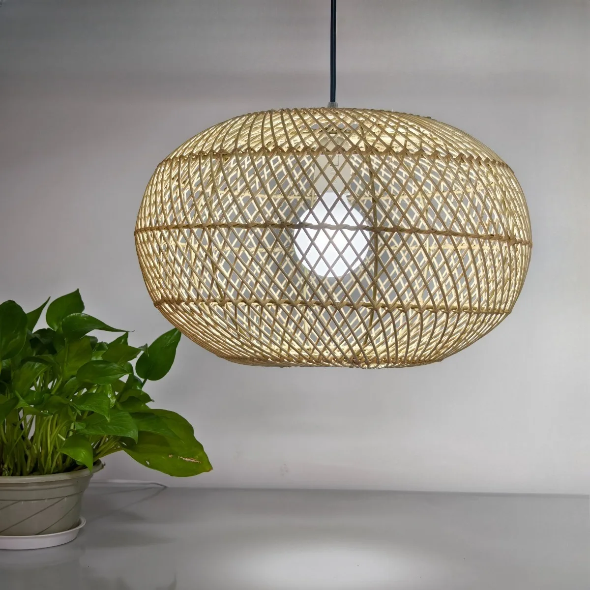 

JOYINLED 40cm Japanese Style Rattan Woven Handmade Pendant Lights Restaurant Bedroom Study Room Pastoral Tatami Vine Chandeliers