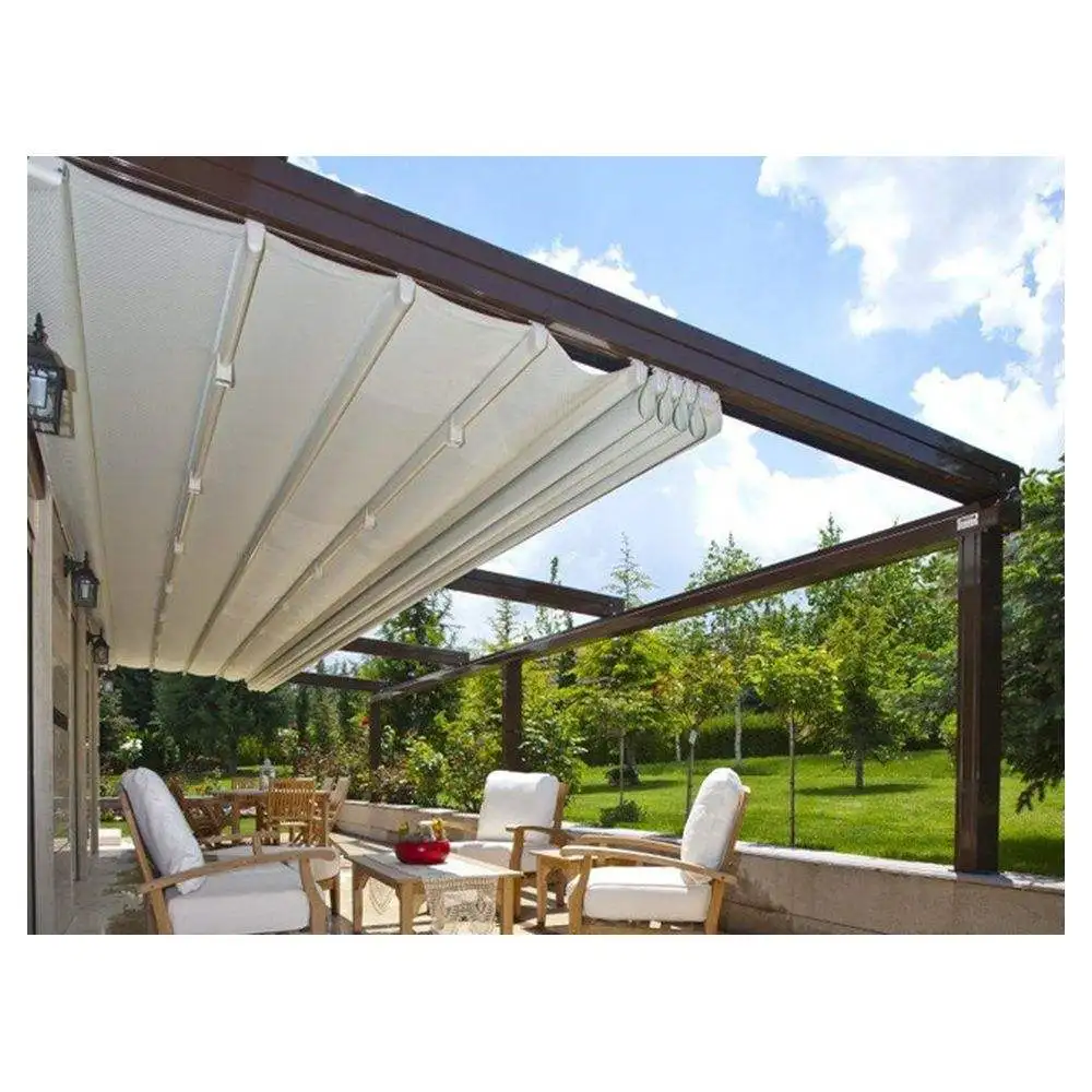Any Size Custom Wholesale Premium PVC Fabric Cover Motorized Gazebo Auto Retractable Waterproof Outdoor Patio Canopy