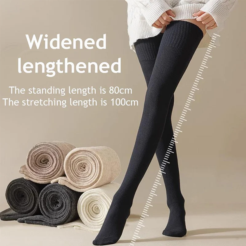 Winter Thigh High Socks For Women 70cm Lengthened JK Stockings Solid Color Over The Knee Stocks Slim Knee Protection Thigh Socks
