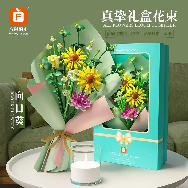 

439PCS Creative Bouquet Building Blocks Set Artificial Flower Botanical Collection DIY Bricks Valentine's Day Christmas Gifts