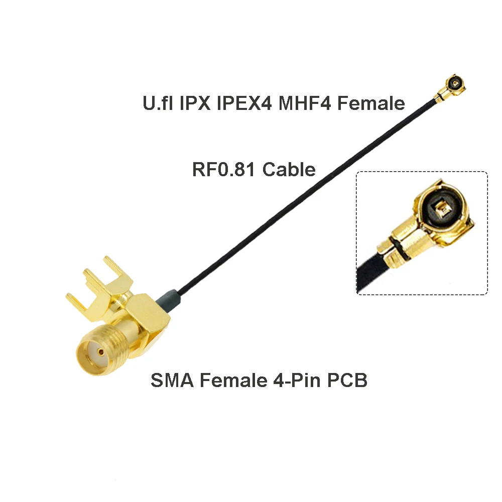 1PCS u.FL  1 / 4 4 Female to RP-SMA / SMA Female 4-Pin Right Angle PCB Pigtail WIFI Antenna Extension Cable Jumper