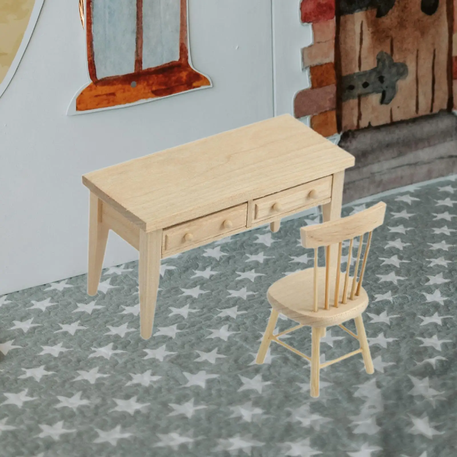 Mini muebles para casa de muñecas 1:12, juego de mesa y sillas, decoración de escena, accesorios para juego de imitación