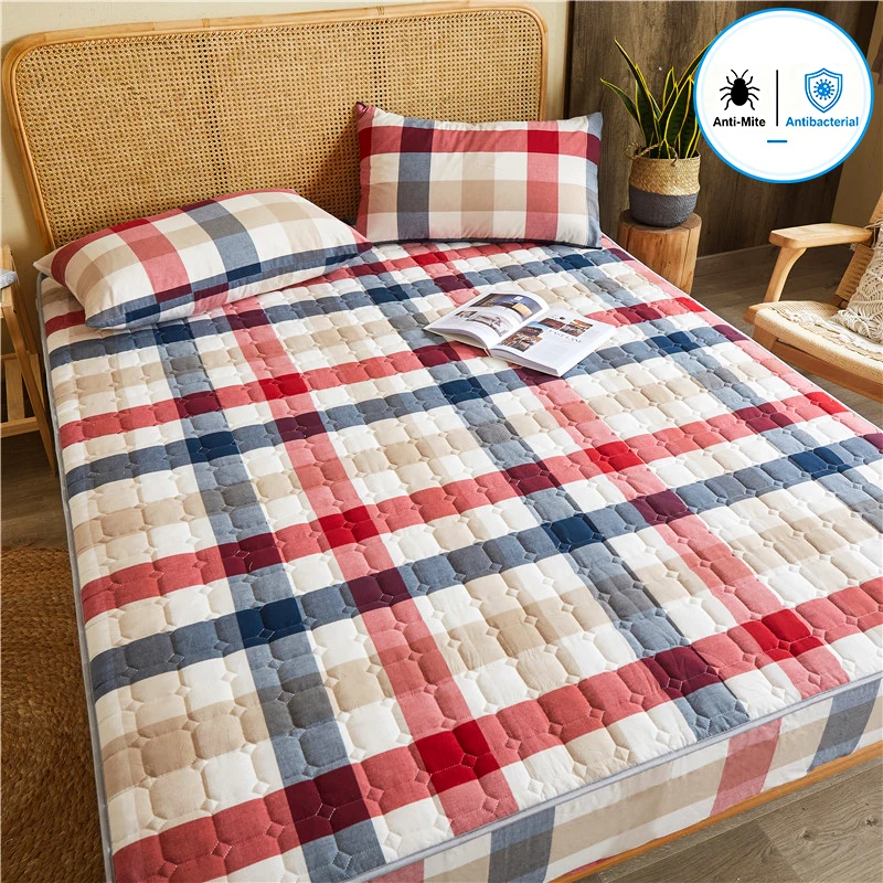 Mattress Pad Cover Breathable Antibacterial Mattress Protector Anti-Dust Mite Hypoallergenic Bed Protector Noiseless Non-Slip