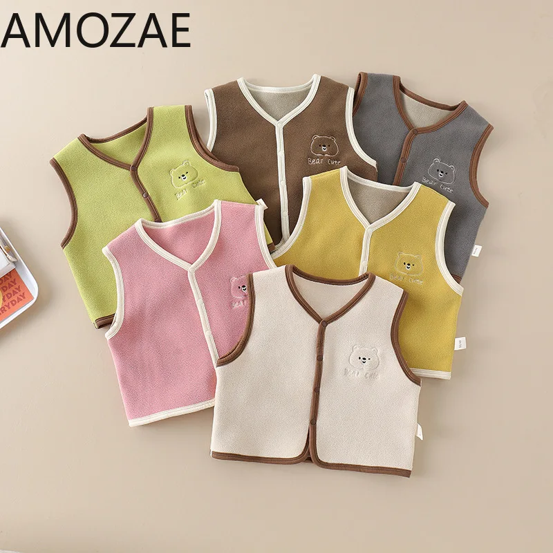 Baby Boy Coral Fleece Toddler Warm Velvet Vest for Girl Kids Sleeveless Waistcoat Autumn Outwear Jackets for Spring Top Clothes