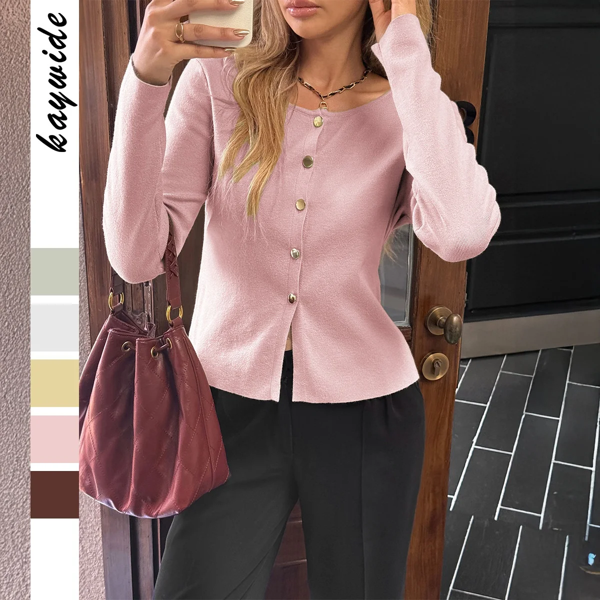 

Женский длинный свитер Sve на пуговицах, круглый светр Ne, Cleanfit Sle, полиэфирная ткань, трапециевидной формы, Sve No Brand, зарегистрированная торговля...