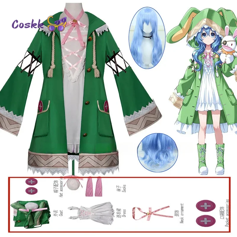 

Himekawa Yoshino Cosplay Anime Date A Live Cosplay Hermit Costume Green Dress Wig Set Halloween Party Play Outfit for Woman