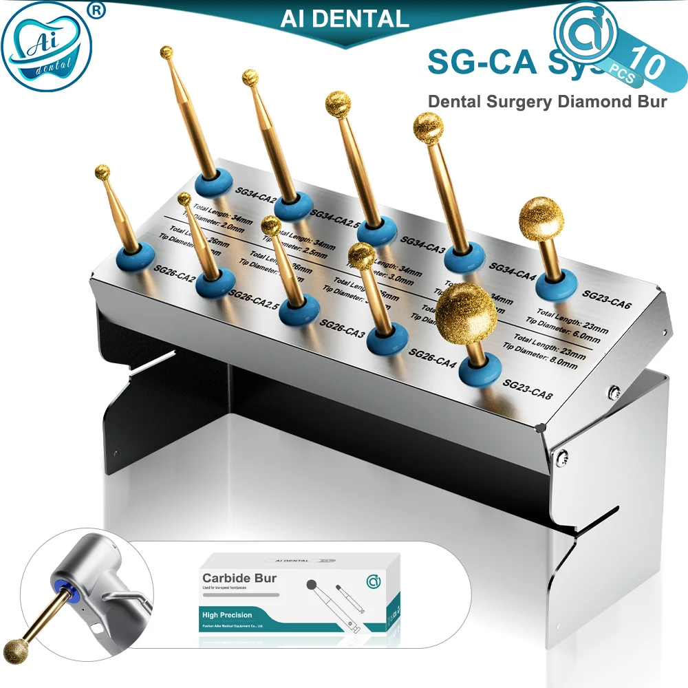 Dental Implant Diamond burs Surgery Handpiece 23mm/26mm/34mm Carbide Burr Golden Stainless ball Shape Implant Site Preparation