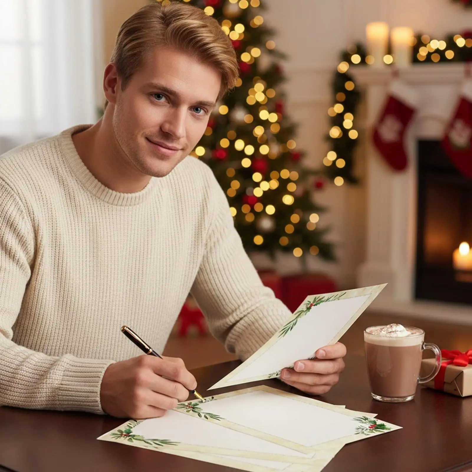 Christmas Printer Paper 50 Pieces Festive Border Design Sheets Holiday Stationery Paper For Writing Letter Notes Wedding