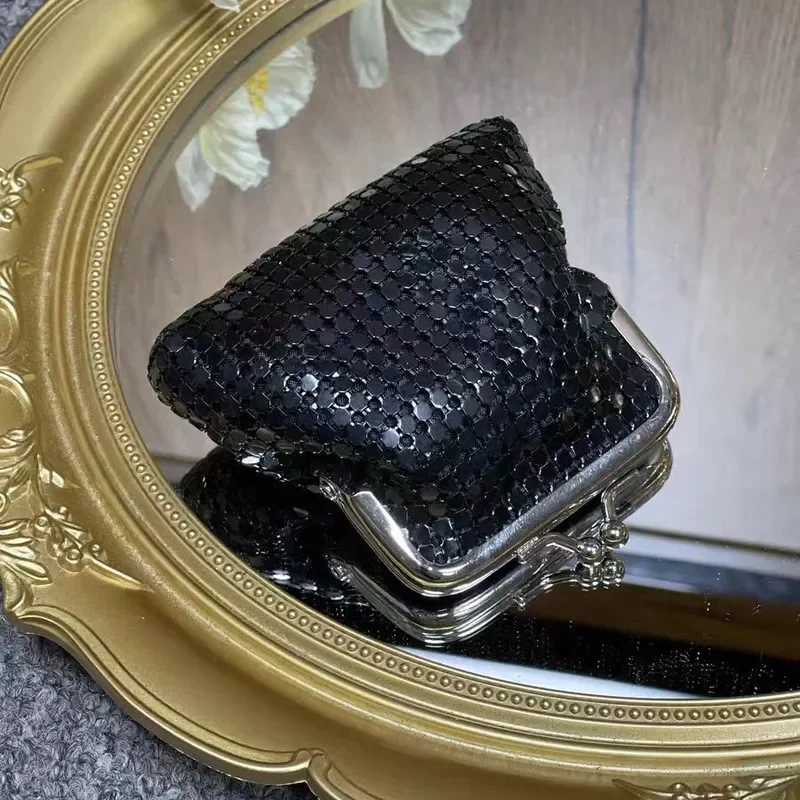 Simple shoulder bag snap button mini paint black hand-held diagonal span gold-plated/silver box chain messenger bag