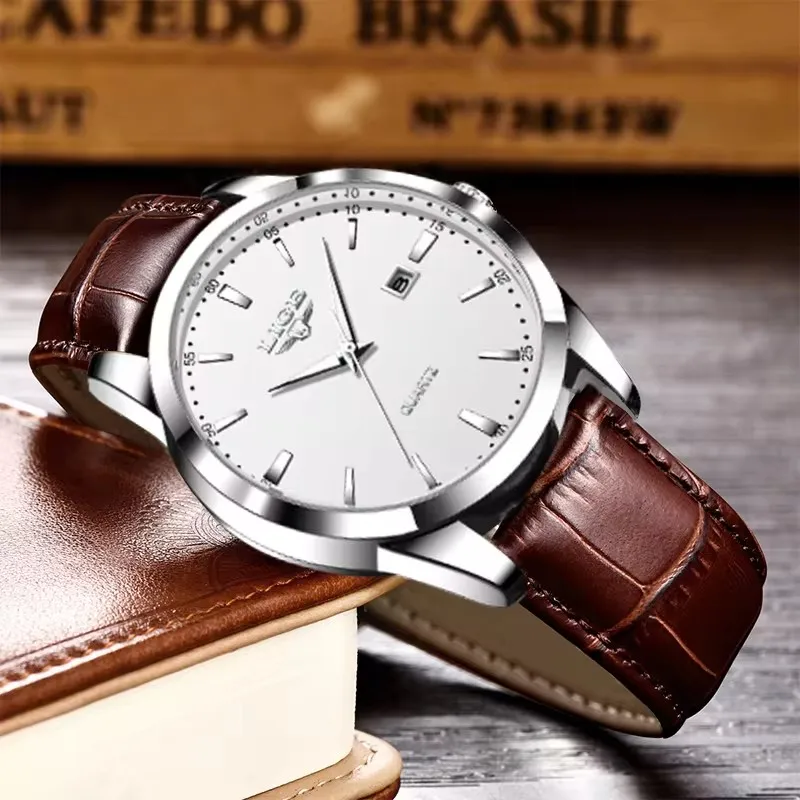 LIGE Quartz Man Watch Fashion Simple Leather Top Brand Luxury Date Military Luminous Waterproof Casual Sport Business Wristwatch