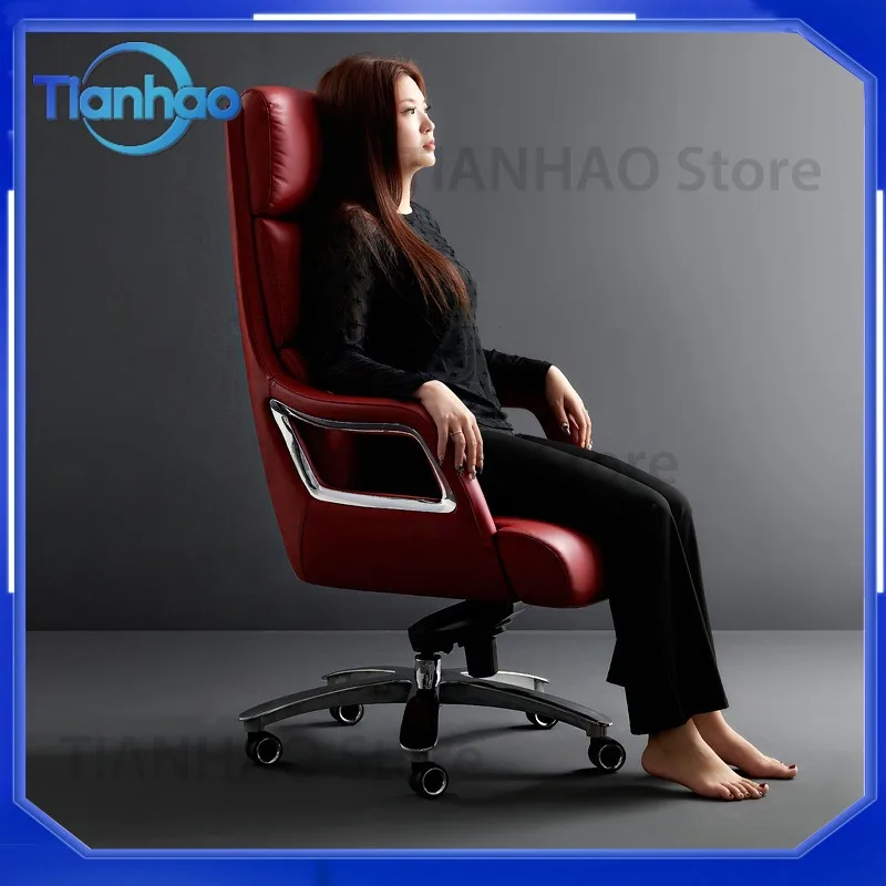 High-end ergonomic comfortable sedentary computer chair for light luxury president's office home study leather boss chair
