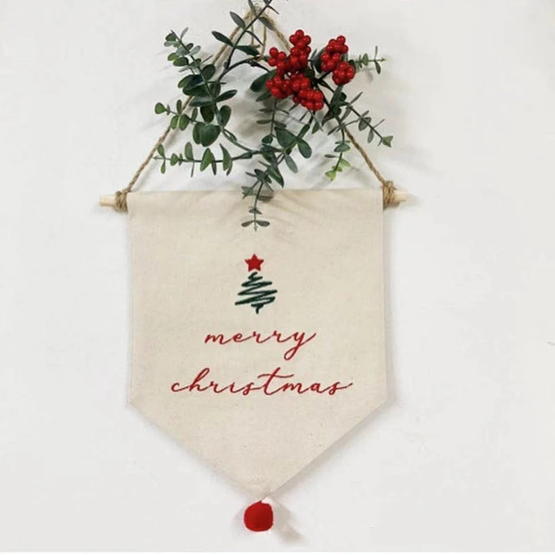 Christmas Letter Flower Flag, Santa Claus Festival Party Banner Flag, Background Wall Decoration Hanging Flag，Christmas pendant