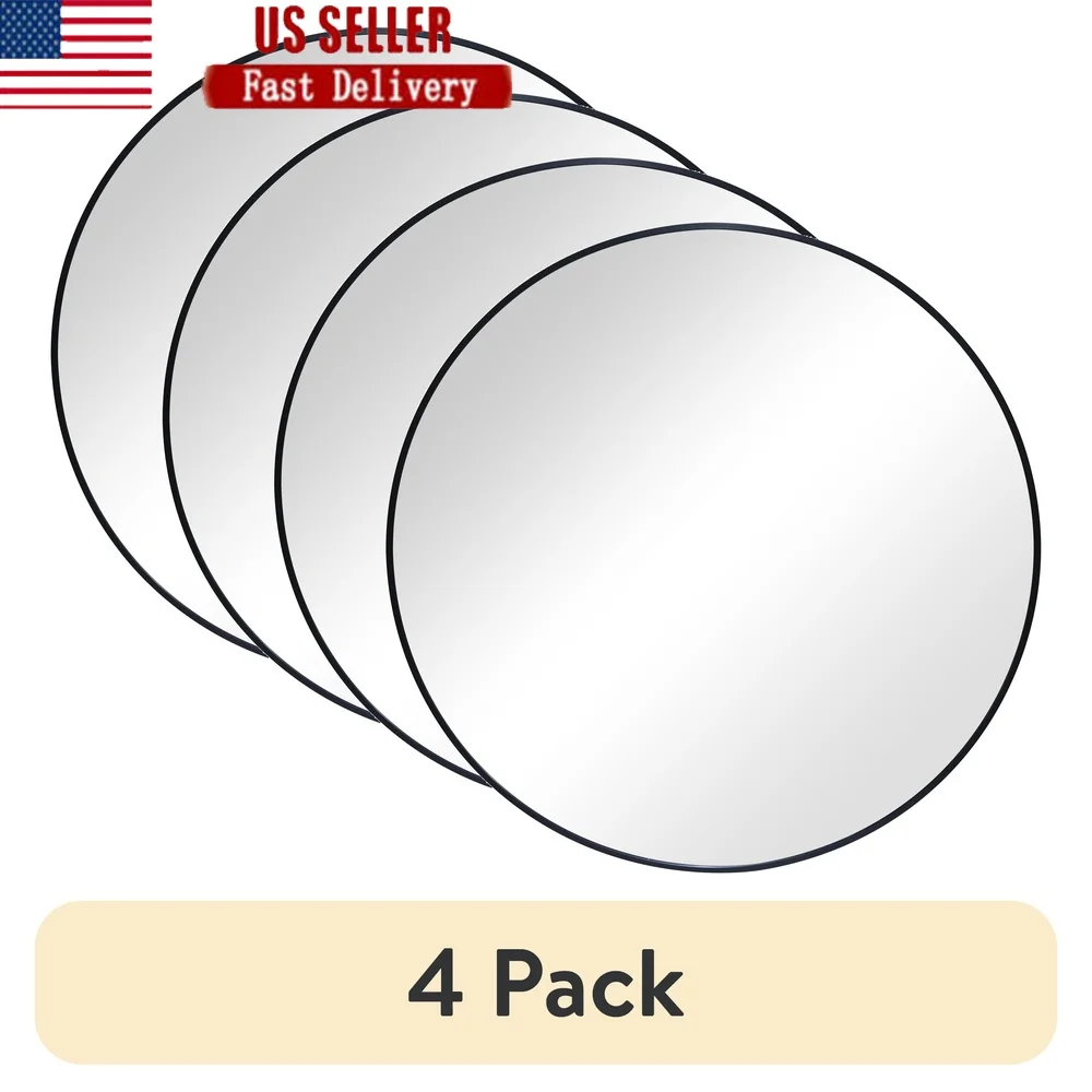 

4 упаковки, 28-дюймовый круглый настенный зеркальный набор, современные декоративные зеркала с черной отделкой, ванная комната, фойе, спальня, гостиная
