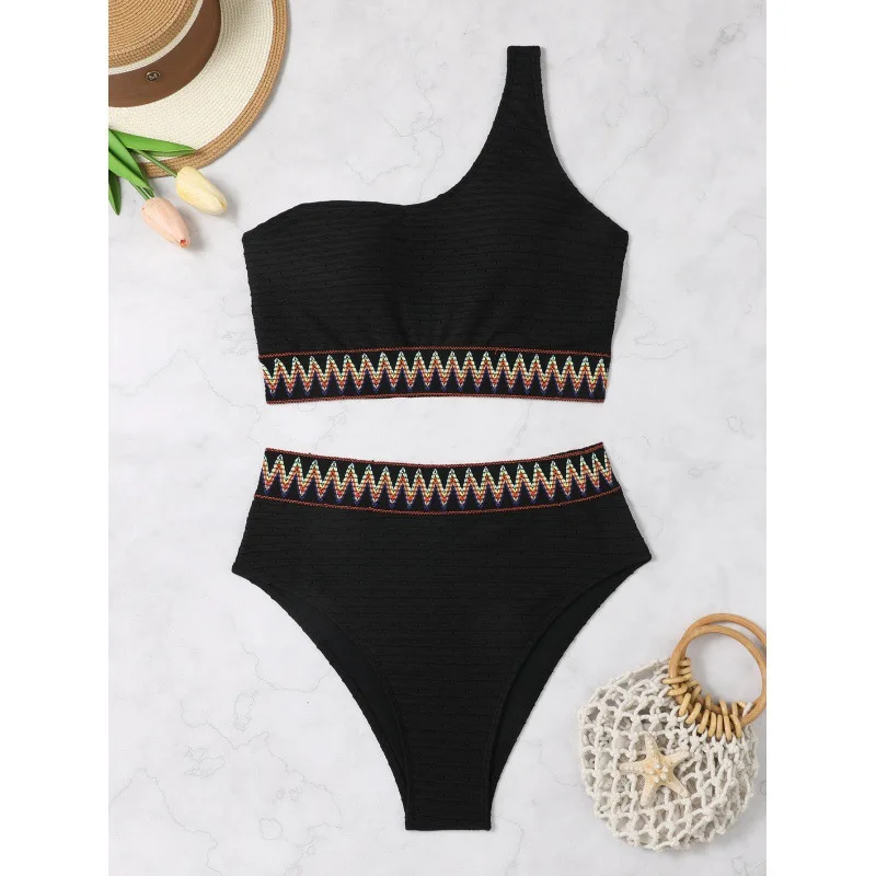 

Solid One Shoulder Bikini High Waist Swimsuit Women 2025 Large Plus Size Swimwear Female Bathing Swimming Suit Beachwear