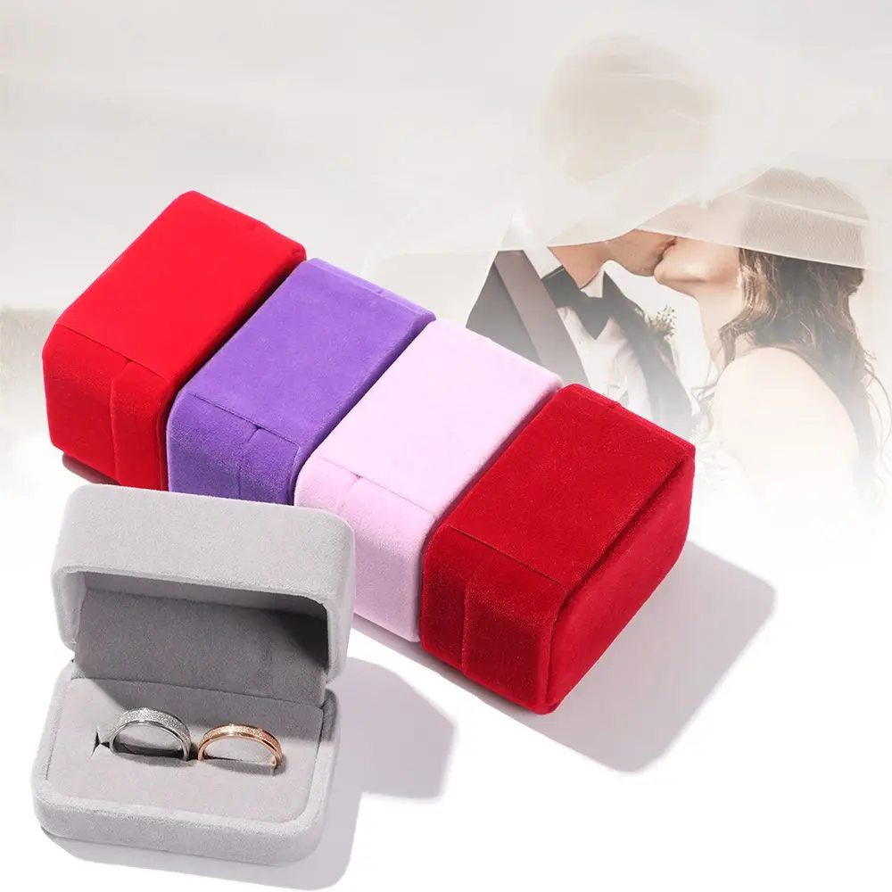 

High-quality Wedding Square Couple Double Ring Box Velvet Jewelry Case Storage Box Display Box