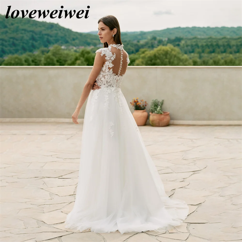 Vestidos de casamento de pescoço alto para a noiva tamanho feito sob encomenda vestido de casamento apliques rendas vestido de noiva praia marfim branco robe de mariée