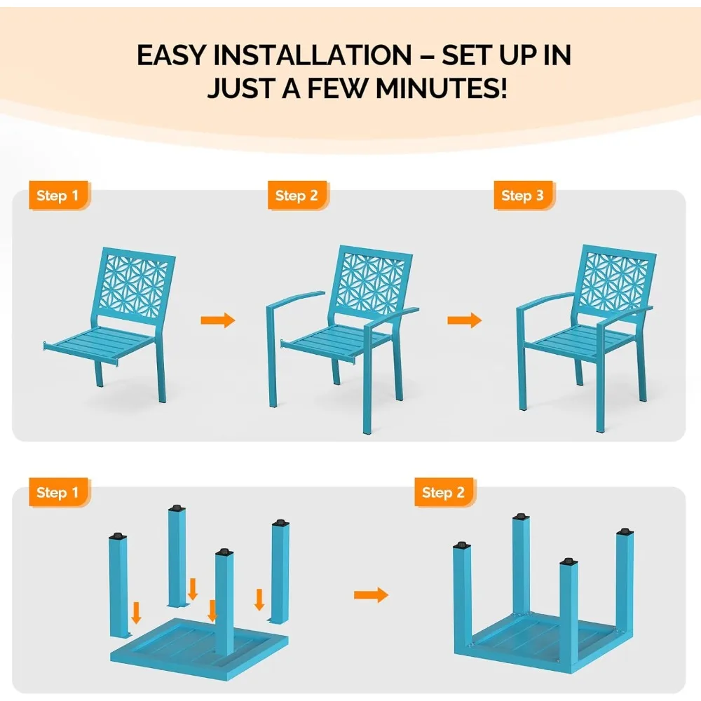 3-Piece Outdoor Bistro Set, Stackable Modern Metal Steel Table and Chairs with Rust-Resistant Coating, Small Patio Furniture