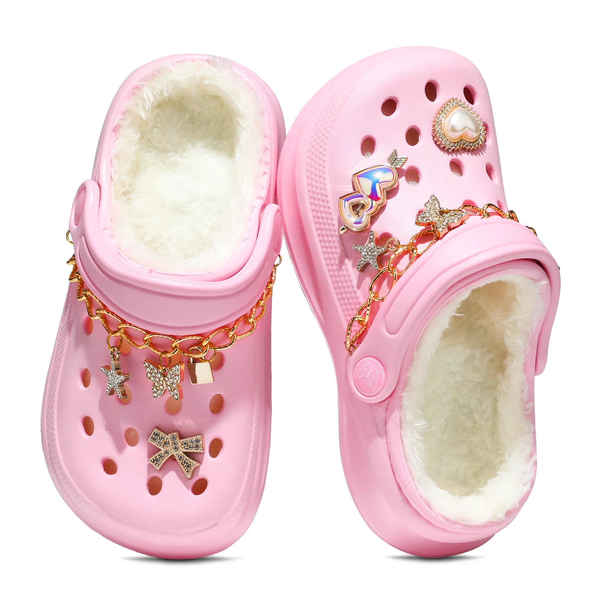Kids Fur Lined Clogs and Mules, Lightweight Cotton Lined Garden Shoes, Winter Warm House Slippers for Boys Girls Toddler 168