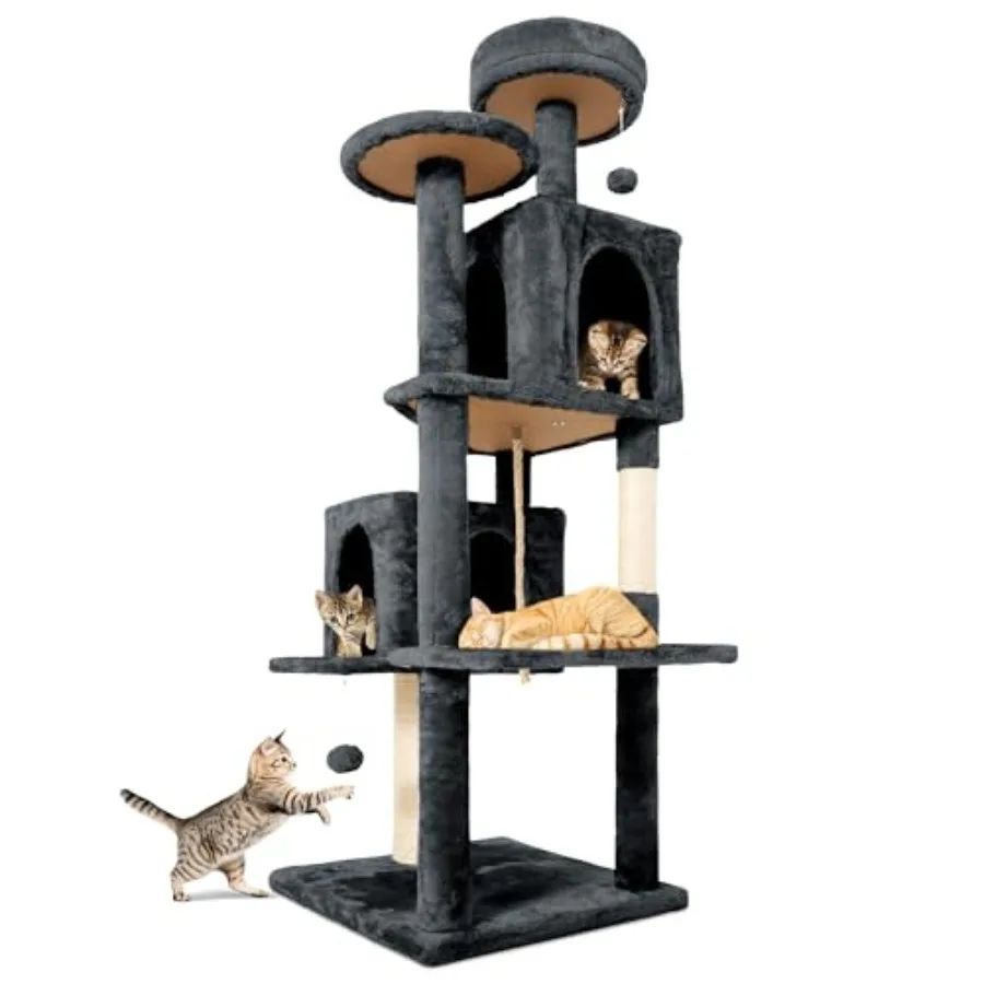 58.5inch Large Cat Tree Tower Condo for Indoor Cats, Soft Plush Multi-Level Climbing Tree Cat House with Cat Cave, Scratching P