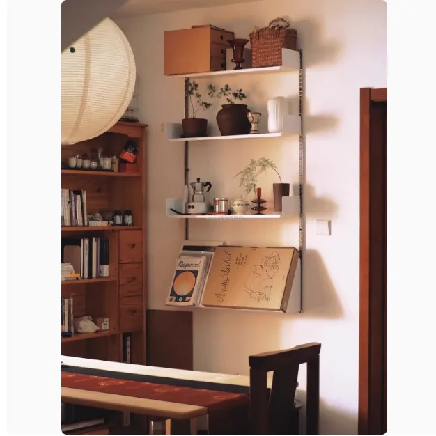 Minimalist Track Shelf Combination White Wall Wall Mounted Metal Baffle Bookshelf Shelf Storage Decoration